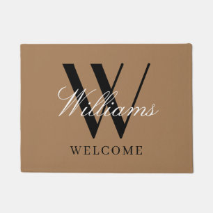 Modern Khaki Monogram Passen getrouwd Naam Wedding Deurmat