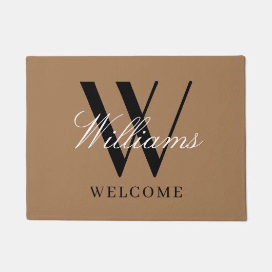 Modern Khaki Monogram Passen getrouwd Naam Wedding Deurmat (Voorkant)