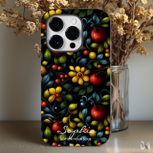 Modern Khokhloma bloempatroon in levendige kleuren Case-Mate iPhone Case