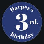 Modern Kids Birthday marvy blue Ronde Sticker<br><div class="desc">Moderne Kids Birthday Eigen naam nummer donkerblauw en witte Klassieke Ronde Sticker,  Stickers beschikbaar in vele vormen.</div>