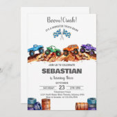 Modern Kids Monster Trucks Birthday Party Kaart (Voorkant / Achterkant)