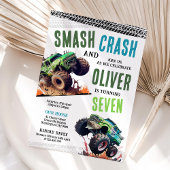 Modern Kids Monster Trucks Birthday Party Kaart