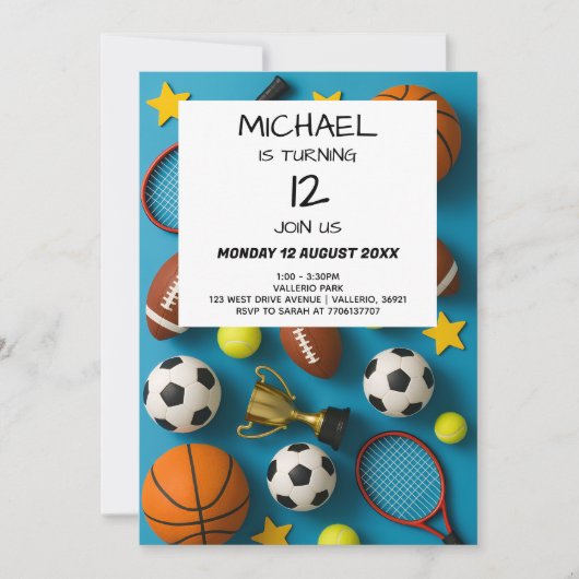 Modern Kids Sports Birthday Invitation Kaart (Voorkant)