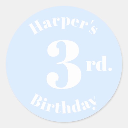 Modern Kids Verjaardag Custom naam nummer licht bl Ronde Sticker (Voorkant)