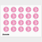 Modern Kids Verjaardag Custom naam nummer roze wit Ronde Sticker (Vel)