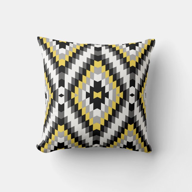 Modern Kilim Pattern Yellow Grey Kussen (Voorkant)