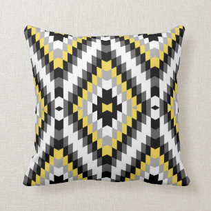 Modern Kilim Pattern Yellow Grey Kussen