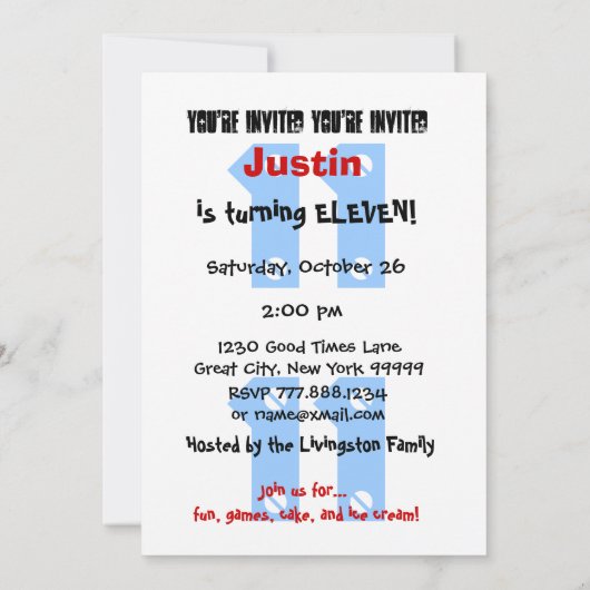 Modern Kind 11e Verjaardag Custom Name Blue W701 Kaart (Achterkant)