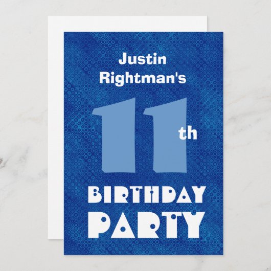 Modern Kind 11e Verjaardag Custom Name Blue W701 Kaart (Voorkant / Achterkant)