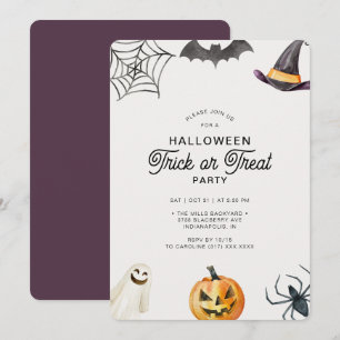 Modern Kinder Halloween Trick or treat Party Invit Kaart