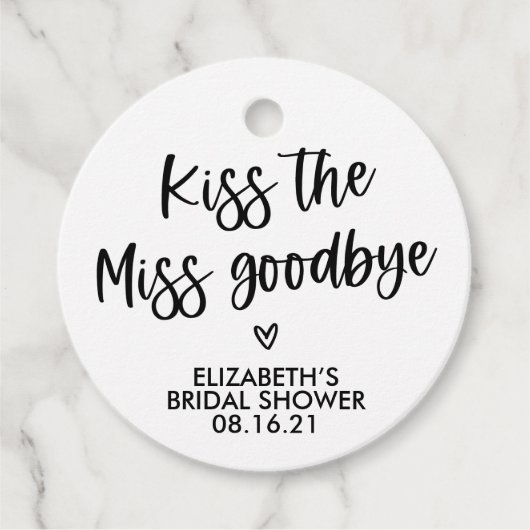 Modern Kiss the Miss Goodbye Bruiloftsfeest  Bedankjes Labels (Voorkant)