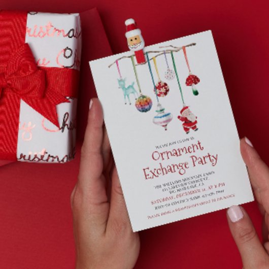 Modern Kitsch Waterverf Ornament Exchange Party Kaart