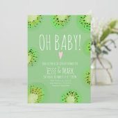 Modern Kiwi Baby shower Waterverf Polk Stippen Roz Kaart (Staand voorkant)