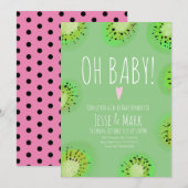 Modern Kiwi Baby shower Waterverf Polk Stippen Roz Kaart (Voorkant / Achterkant)