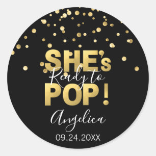 Modern Klaar voor Pop Baby shower Goud Zwart Ronde Sticker