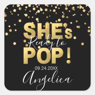 Modern Klaar voor Pop Baby shower Goud Zwart Vierkante Sticker
