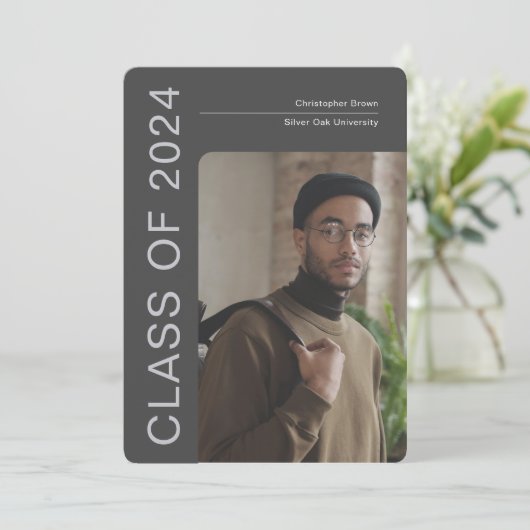 Modern, Klasse van 2024, Slank Foto's Afstuderen Aankondiging (Staand voorkant)