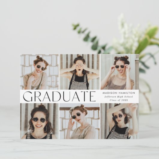 Modern Klassiek 6 Foto Afstuderen Aankondiging (Staand voorkant)