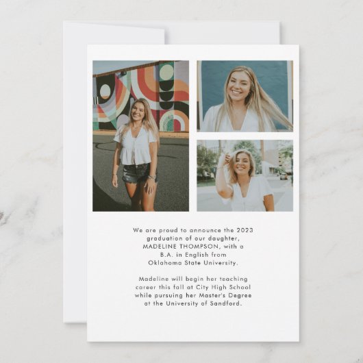 Modern Klassiek Afstudeerder Foto Collage Afstuder Aankondiging (Achterkant)
