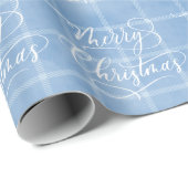 Modern Klassiek Blauw Plaid Vrolijke Kerstvakantie Cadeaupapier (Rol Hoek)