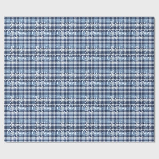Modern Klassiek Blauw Plaid Vrolijke Kerstvakantie Cadeaupapier (Vlak)