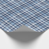 Modern Klassiek Blauw Plaid Vrolijke Kerstvakantie Cadeaupapier (Hoek)
