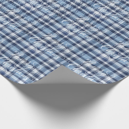 Modern Klassiek Blauw Plaid Vrolijke Kerstvakantie Cadeaupapier (Hoek)