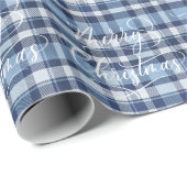 Modern Klassiek Blauw Plaid Vrolijke Kerstvakantie Cadeaupapier (Rol Hoek)