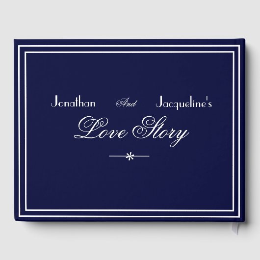 Modern Klassiek Chic Script Navy Blue Bruiloft Gastenboek (Achterkant)
