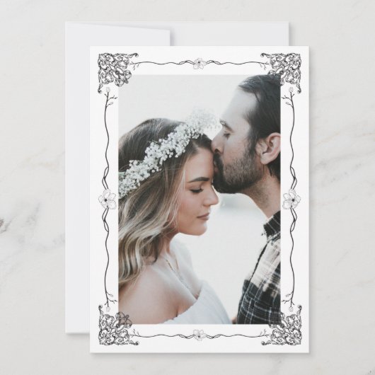 Modern klassiek een foto lijn ornament lijst save the date (Voorkant)