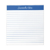 Modern klassiek elegant blauw script op maat notitieblok (Voorkant)