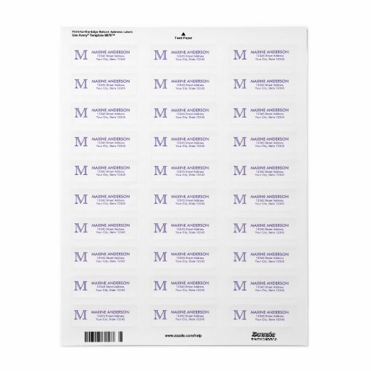 Modern klassiek elegant Paars Violet Monogram Etiket (Full Sheet)