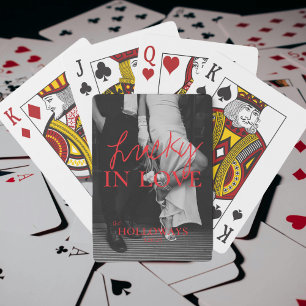 Modern klassiek gepersonaliseerd bruiloft gastenbo pokerkaarten