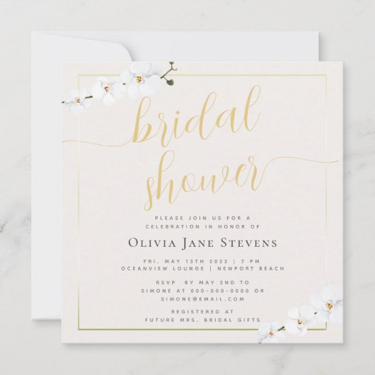 Modern Klassiek Gold Lijst Orchids Vrijgezellenfee Kaart (Voorkant)