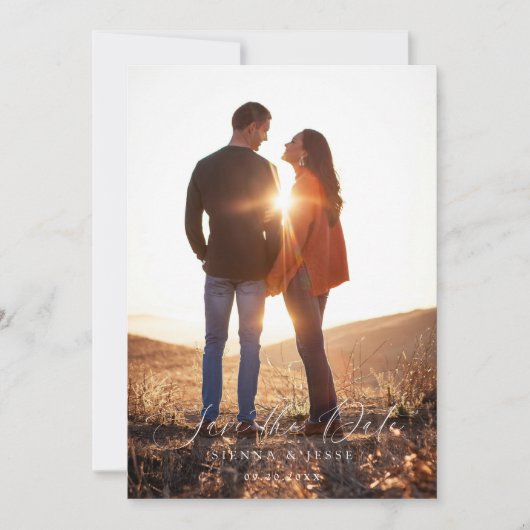 Modern Klassiek Kalligrafie Script Terracotta Foto Save The Date (Voorkant)