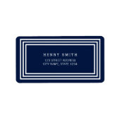 Modern Klassiek Marine Blauw Wit Grenzen Adres Etiket (Voorkant)