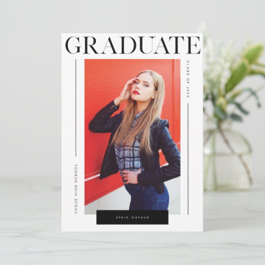 Modern klassiek, minimaal en chique | Foto Afstude Aankondiging (Staand voorkant)