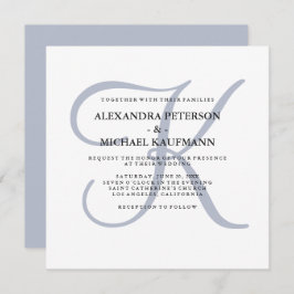 Modern klassiek monogram | Dusty Blue Wedding Kaart