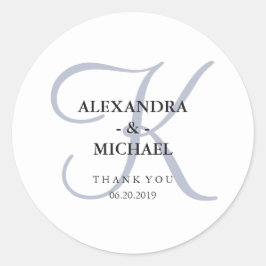 Modern klassiek monogram | Dusty Blue Wedding Ronde Sticker