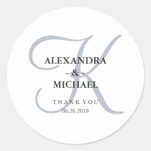 Modern klassiek monogram Dusty Blue Wedding Ronde Sticker