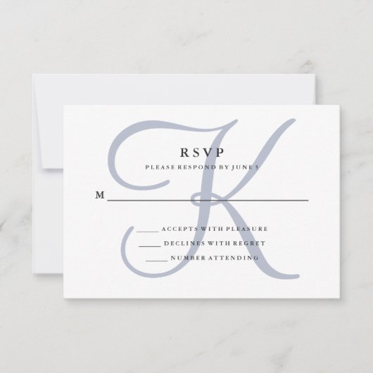 Modern klassiek monogram | Dusty Blue Wedding RSVP Kaartje (Voorkant)