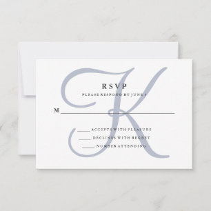 Modern klassiek monogram   Dusty Blue Wedding RSVP Kaartje