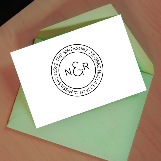 Modern klassiek monogram familienaam retouradres rubberstempel