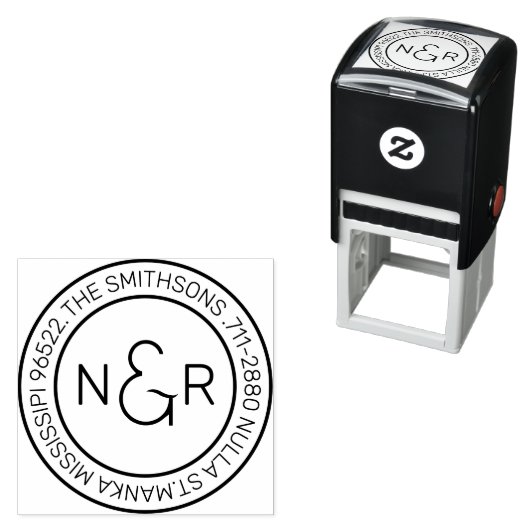 Modern klassiek monogram familienaam retouradres zelfinktende stempel (In situ)