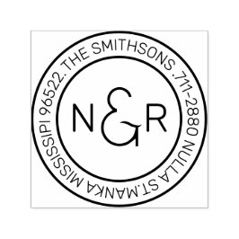 Modern klassiek monogram familienaam retouradres  zelfinktende stempel