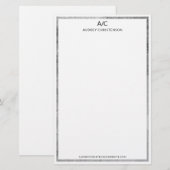 Modern klassiek monogram zilver lijst briefpapier (Voorkant / Achterkant)