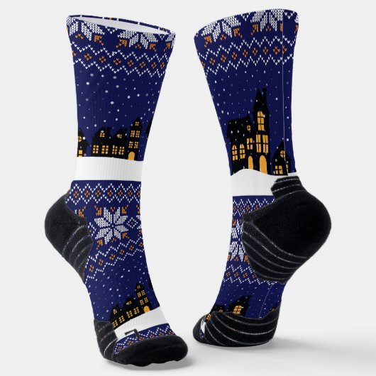 Modern klassiek ornament kerstpatroon navy sokken (Gebogen)