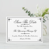 Modern klassiek romantisch chique wit save the dat aankondiging (Staand voorkant)
