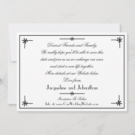 Modern klassiek romantisch chique wit save the dat aankondiging (Achterkant)