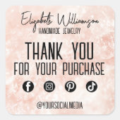 Modern klassiek roze roze rozenkwarts dank u zakel vierkante sticker (Voorkant)